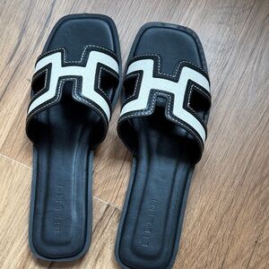 Billini Black and Cream Slide Sandals